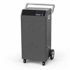 Commercial 10KW steam cleaning machine in dark grey steel with chrome handle and transport wheels