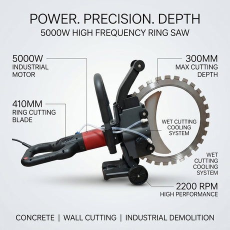 Concrete Wall Cutter 5000W | 410mm High Frequency Electric Ring Saw | Wet Cutting 30cm Depth - BAS Kuwait Bab Al Saif 