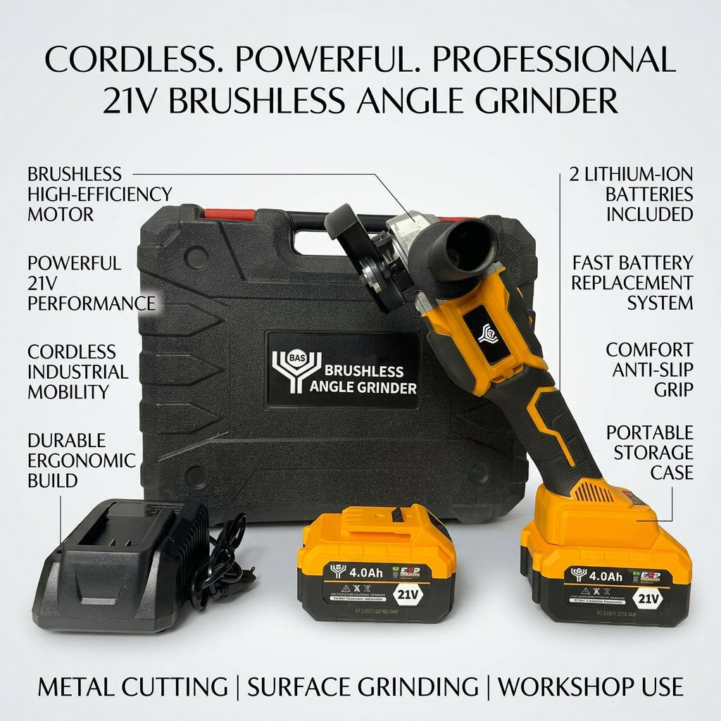 Cordless Angle Grinder 21V with 2 batteries - BAS Kuwait Bab Al Saif 