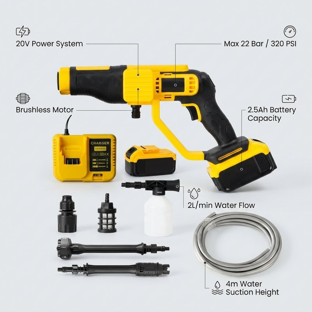 Cordless Car Washer / High Pressure Washer 20 V with 2 batteries - BAS Kuwait Bab Al Saif 