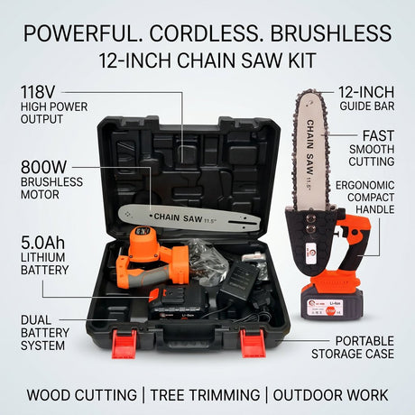 Cordless Chain Saw 12" brushless with 2 batteries - BAS Kuwait Bab Al Saif 