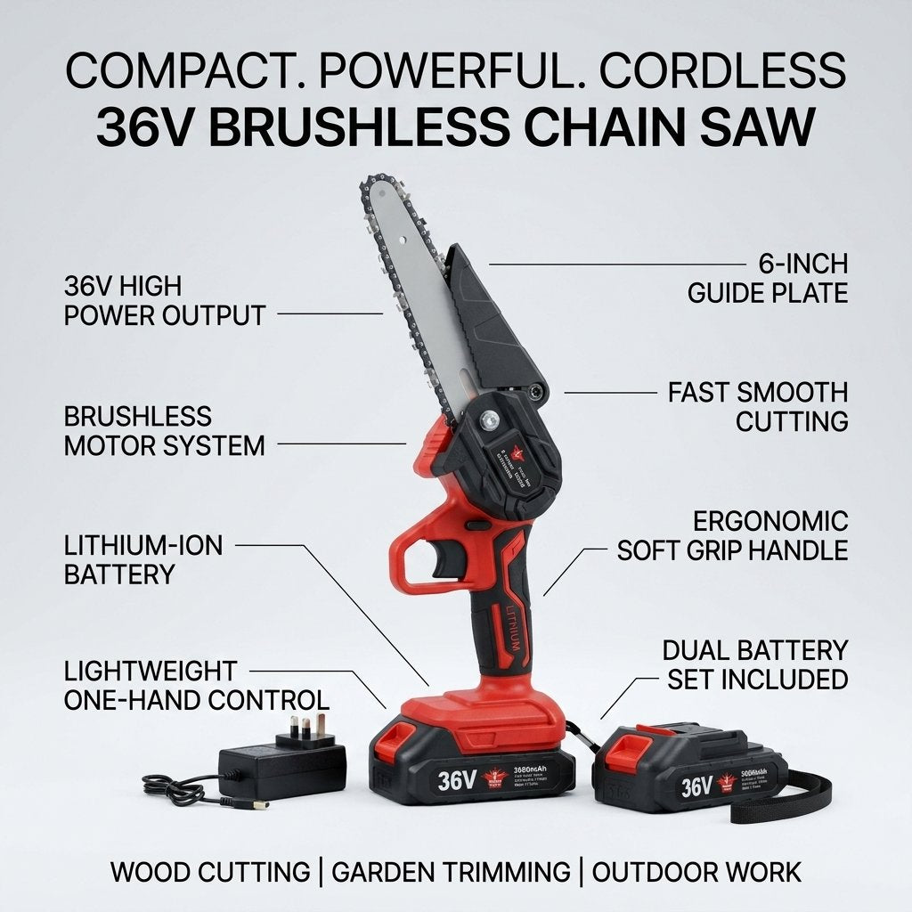 Cordless Chain Saw 6" with 2 batteries - BAS kuwait Bab Al Saif 