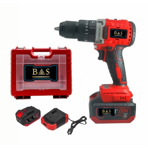 Cordless Drill 13mm 20V with 2 batteries , Brushless Motor - BAS Kuwait Bab Al Saif Red Standard 
