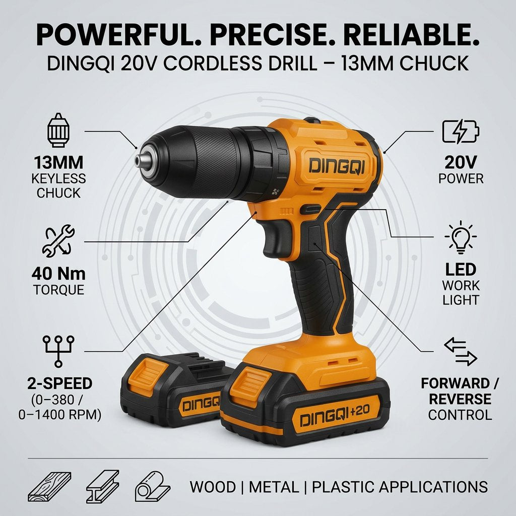 Cordless Drill 20v 13mm Dingqi Brand - BAS Kuwait Bab Al Saif 