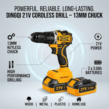 Cordless Drill 21V 13mm With 2 Batteries DINGQI BRAND - BAS Kuwait Bab Al Saif 