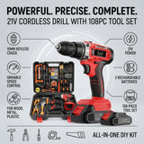 Cordless Drill 21V with tools set 108pc with 2 batteries - BAS Kuwait Bab Al Saif 