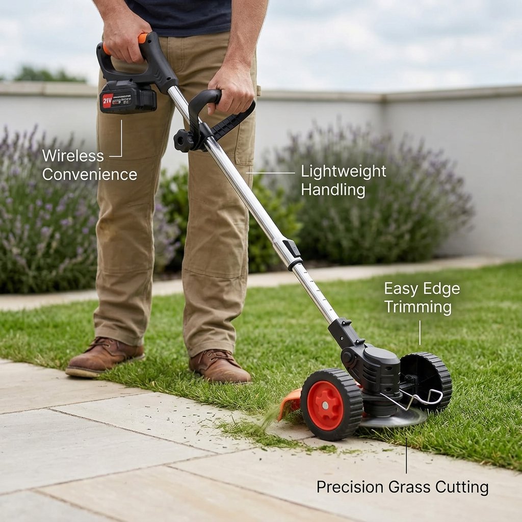 Cordless Grass Trimmer with 2 batteries / Wireless Lawn mower - BAS Kuwait Bab Al Saif 