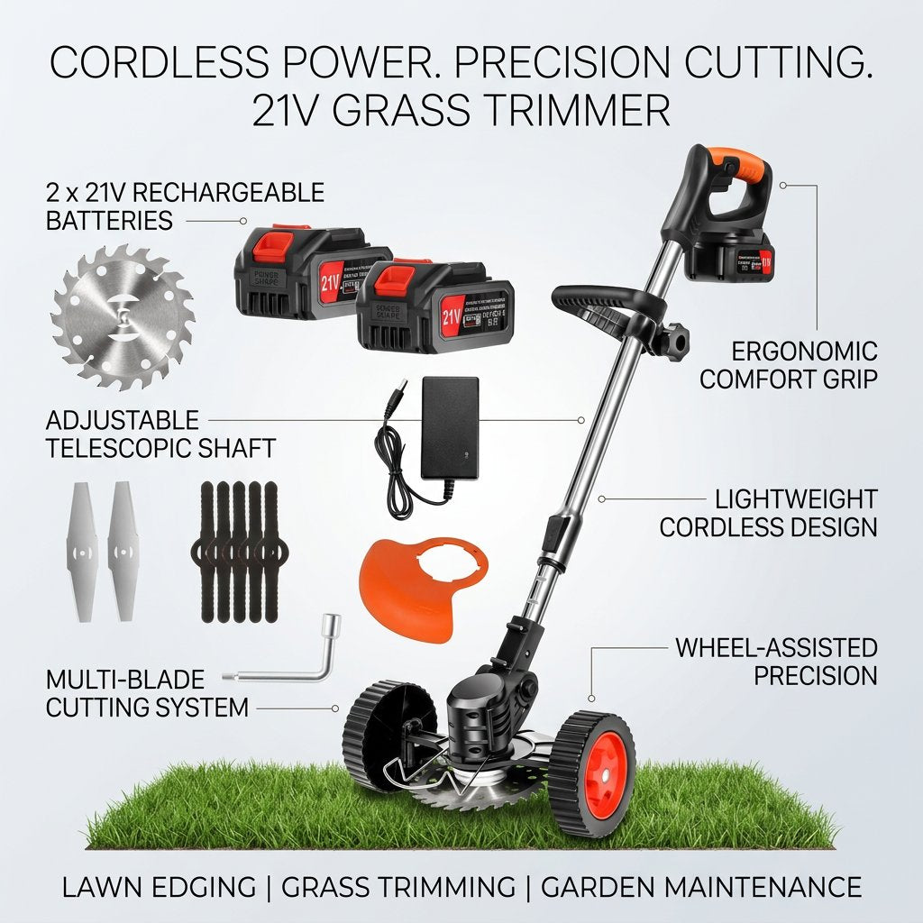 Cordless Grass Trimmer with 2 batteries / Wireless Lawn mower - BAS Kuwait Bab Al Saif 