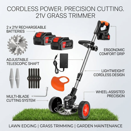 Cordless Grass Trimmer with 2 batteries / Wireless Lawn mower - BAS Kuwait Bab Al Saif 