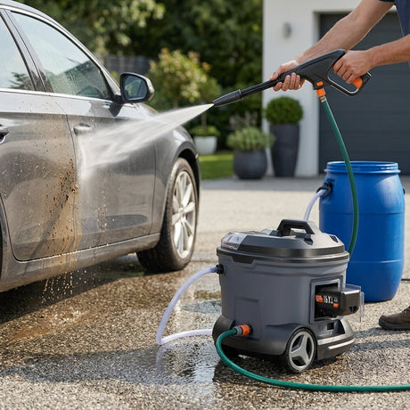Cordless High Pressure Washer with Drum Trolley 21V - BAS Kuwait Bab Al Saif 