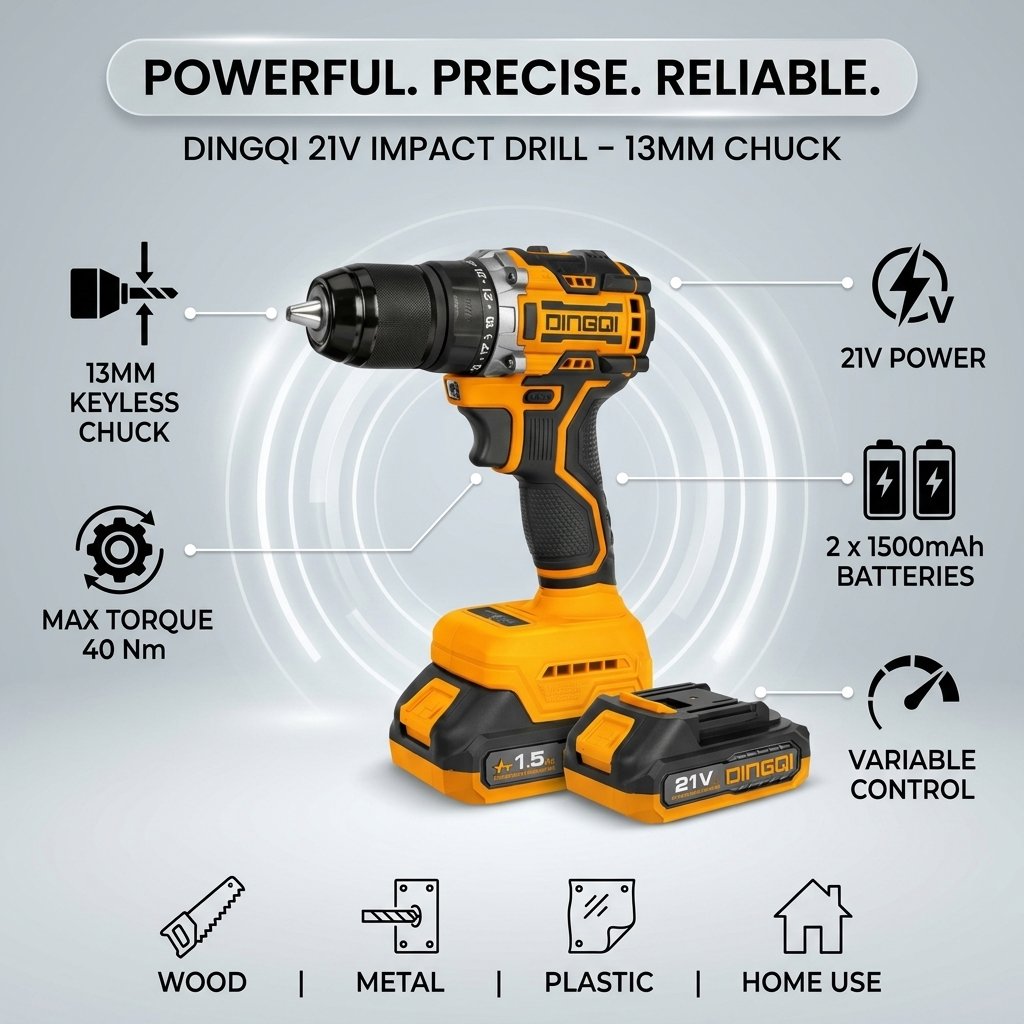 Cordless Impact Drill 21V With 2 Batteries DINGQI BRAND - BAS Kuwait Bab Al Saif 