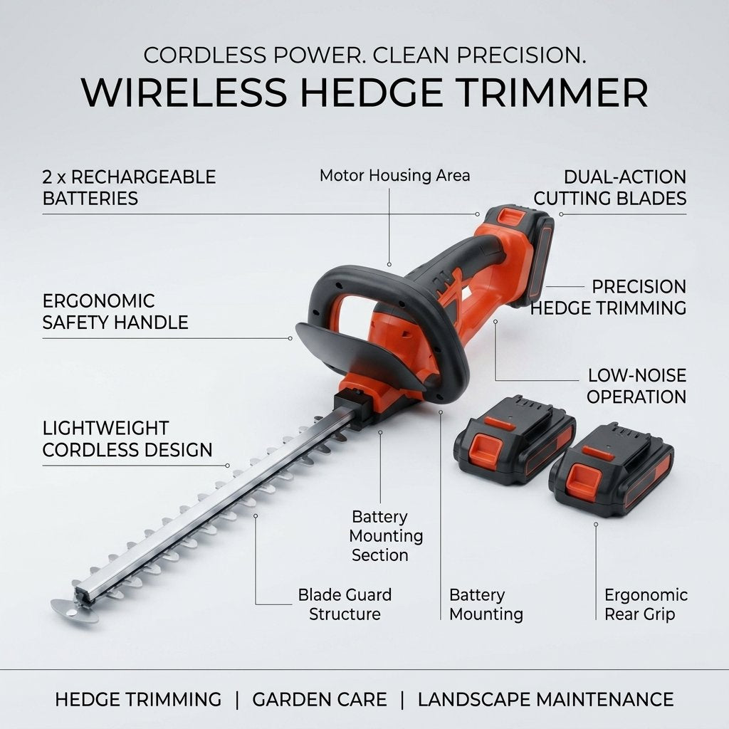 Cordless Wireless Hedge Trimmer with 2 batteries - BAS Kuwait Bab Al Saif 