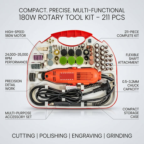 Die Grinder I Rotary Tool kit I Mini Grinder I Multi-tool Kit (211 PCS) 180W - BAS Kuwait Bab Al Saif 