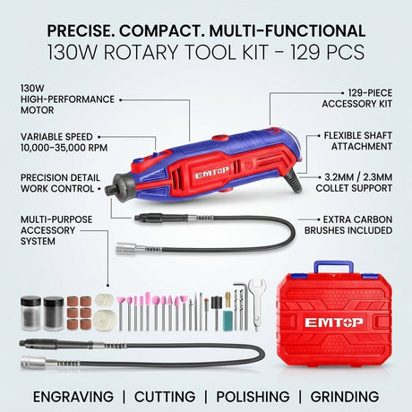 Die Grinder I Rotary Tool kit I Mini Grinder set I Multi-tool Kit 130W EMTOP BRAND - BAS Kuwait Bab Al Saif 