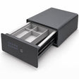 Digital fingerprint drawer safe with keypad, open to show grey compartment tray