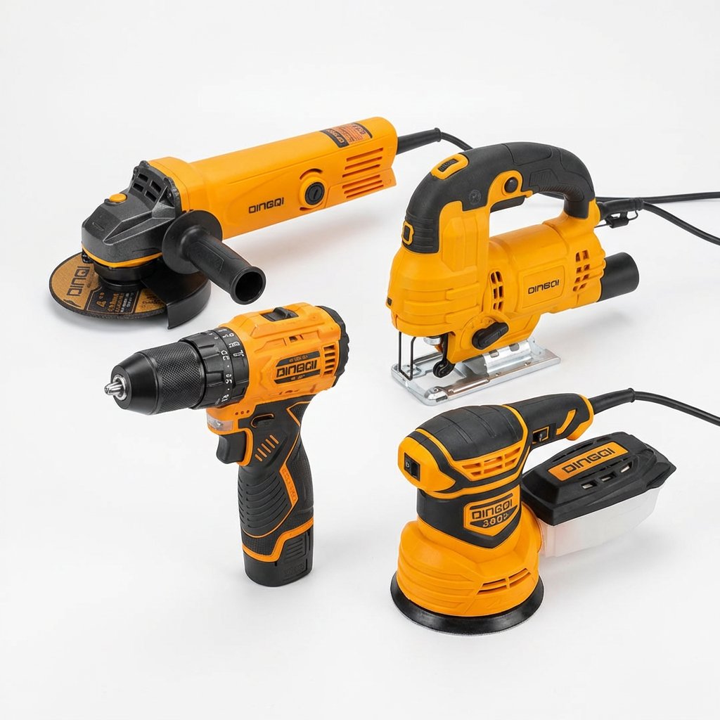 Dingqi 4-Piece Power Tool Combo Set – Drill, Grinder, Jig Saw & Sander - BAS Kuwait Bab Al Saif Cordless Drill 16.8V + Jigsaw 800W + Grinder 650W + Sander 380W 