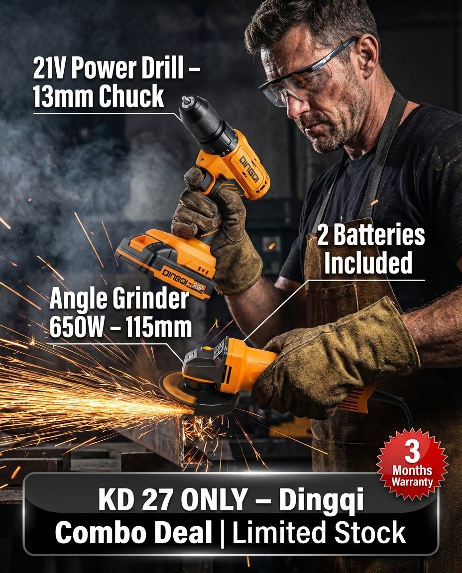 Dingqi Power Tools Combo – 21V Cordless Drill & 650W Angle Grinder - BAS Kuwait Bab Al Saif 