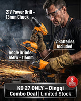 Dingqi Power Tools Combo – 21V Cordless Drill & 650W Angle Grinder - BAS Kuwait Bab Al Saif 