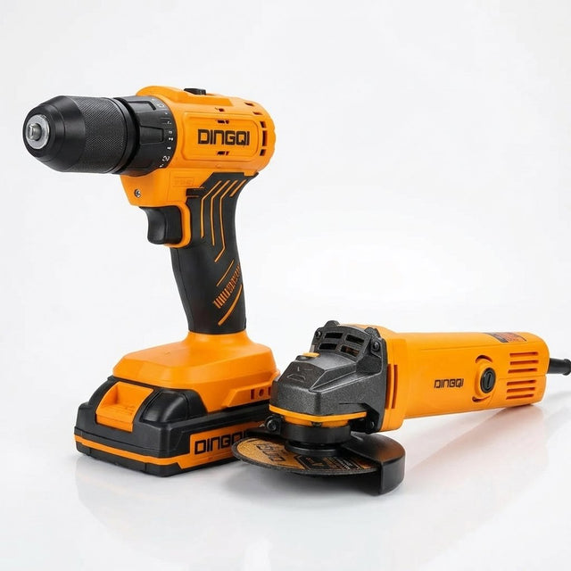 Dingqi Power Tools Combo – 21V Cordless Drill & 650W Angle Grinder - BAS Kuwait Bab Al Saif Cordless Drill 21V with 2 batteries + Angle grinder 650W 3 Months 