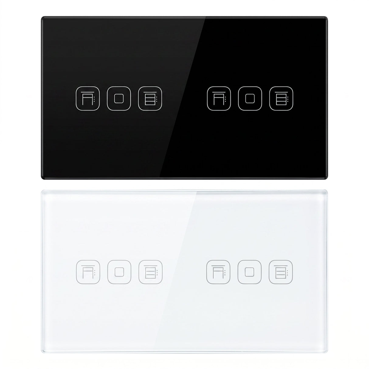Double roller shutter smart curtain switch in black and white glass panel - Bab Al Saif Kuwait