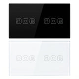 Double roller shutter smart curtain switch in black and white glass panel - Bab Al Saif Kuwait