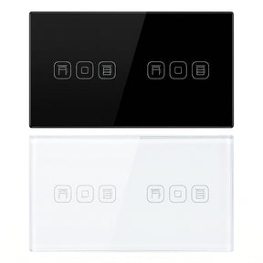 Double roller shutter smart curtain switch in black and white glass panel - Bab Al Saif Kuwait