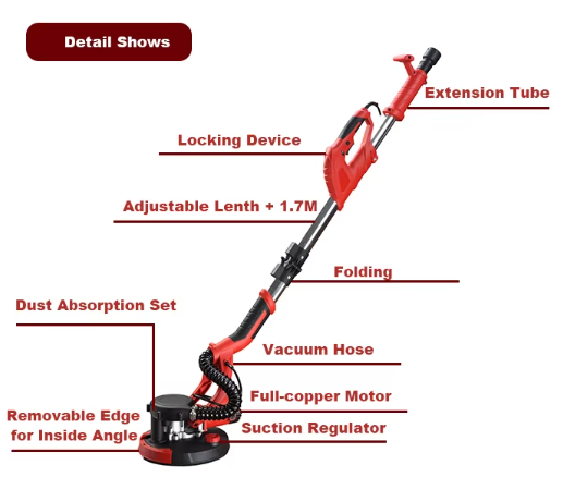 Foldable Drywall Sander Electric 850W | Handheld Self-Suction Floor & Wall Sander – BAS Kuwait