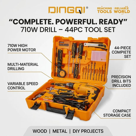 Electric Drill 710W with Tools Set 44pc Dingqi Brand - BAS Kuwait Bab Al Saif 