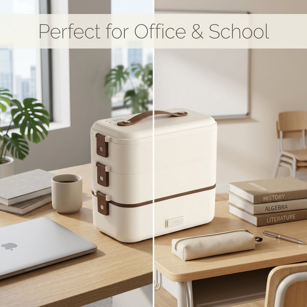 Electric Heating Lunch Box Stainless Steel 3 in 1 Office School 300W - BAS Kuwait Bab Al Saif 