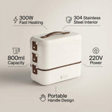 Electric Heating Lunch Box Stainless Steel 3 in 1 Office School 300W - BAS Kuwait Bab Al Saif 
