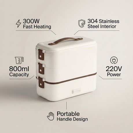 Electric Heating Lunch Box Stainless Steel 3 in 1 Office School 300W - BAS Kuwait Bab Al Saif 