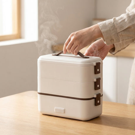 Electric Heating Lunch Box Stainless Steel 3 in 1 Office School 300W - BAS Kuwait Bab Al Saif 