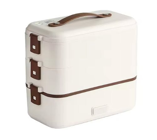 Electric Heating Lunch Box Stainless Steel 3 in 1 Office School 300W - BAS Kuwait Bab Al Saif White 24 × 13 × 20 cm 