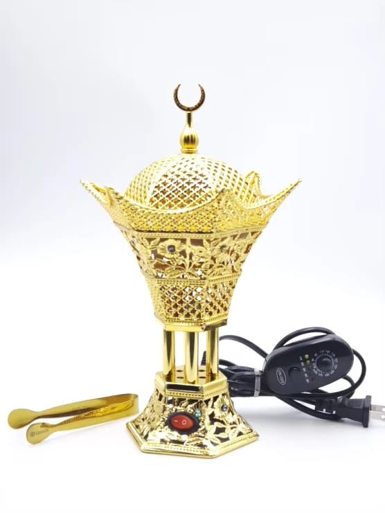 Electric Incense Burner with Temperature Control &amp; Timer - Gold Bakhoor Burner Incense Burners BAS 