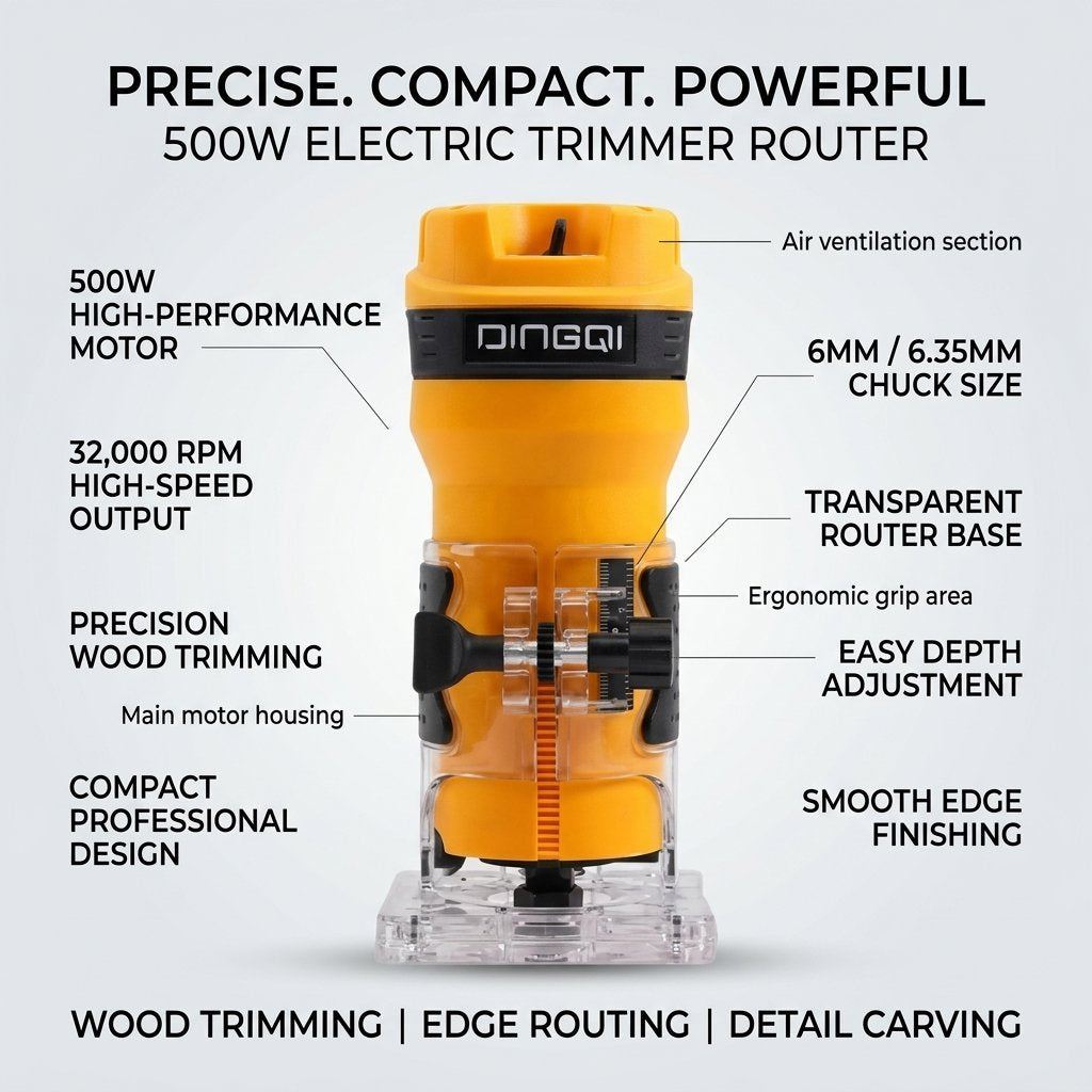 Electric Trimmer Router Machine Corded Wood Carving 220V 500W DINGQI BRAND - BAS Kuwait Bab Al Saif 