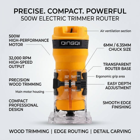 Electric Trimmer Router Machine Corded Wood Carving 220V 500W DINGQI BRAND - BAS Kuwait Bab Al Saif 