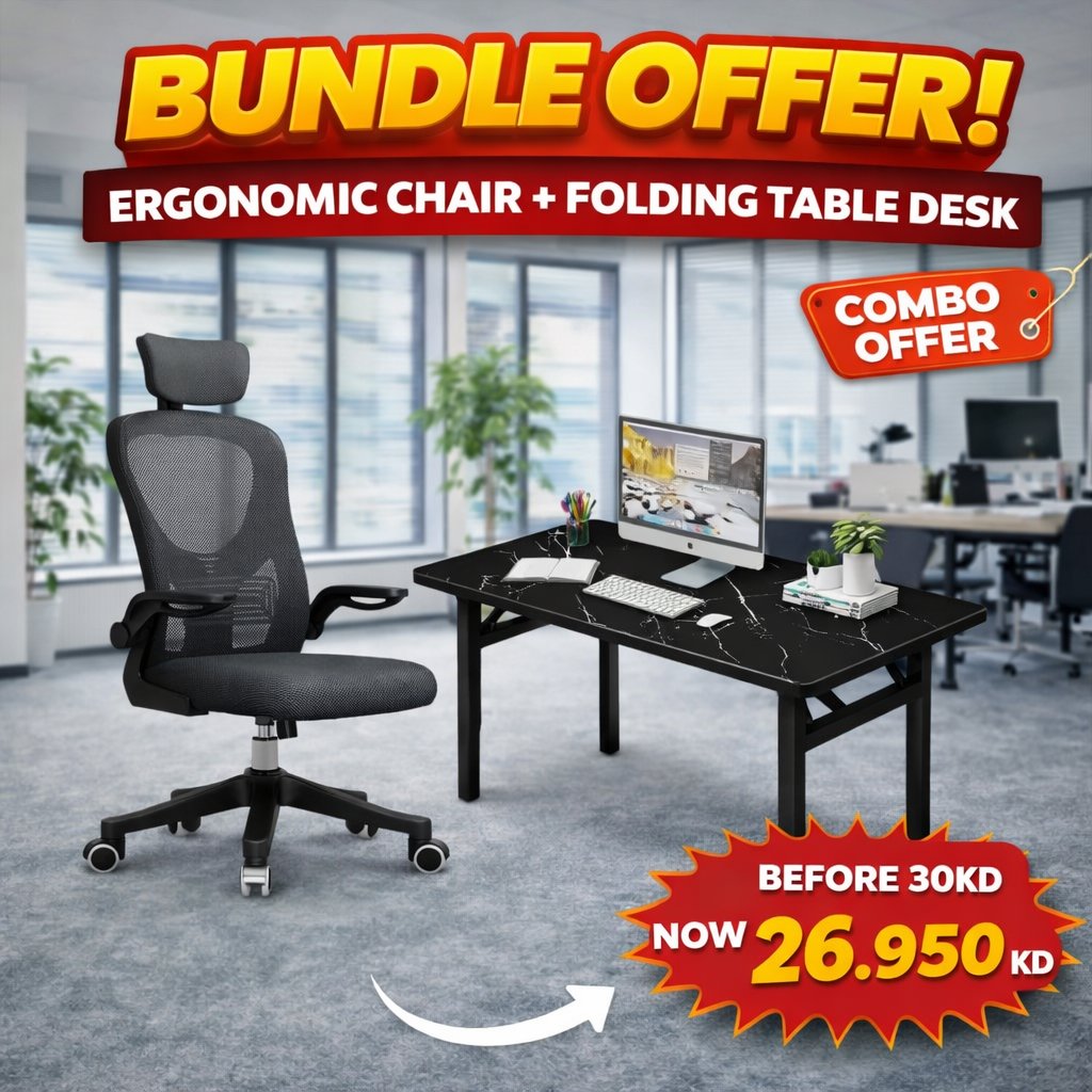 Ergonomic Chair + Folding Table Desk Combo Offer - BAS kuwait Bab Al Saif Office Chair + Folding table desk 