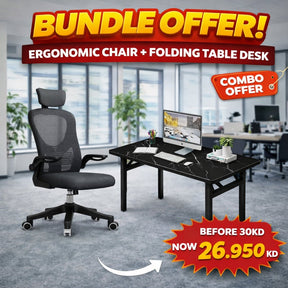 Ergonomic Chair + Folding Table Desk Combo Offer - BAS kuwait Bab Al Saif Office Chair + Folding table desk 