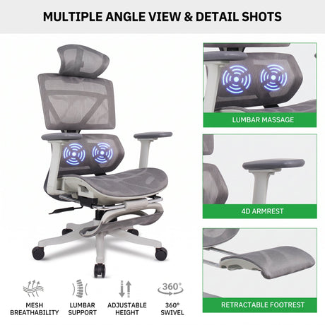 Ergonomic Mesh Office Chair with Massage Lumbar - BAS Kuwait Office Chair Bab Al Saif 