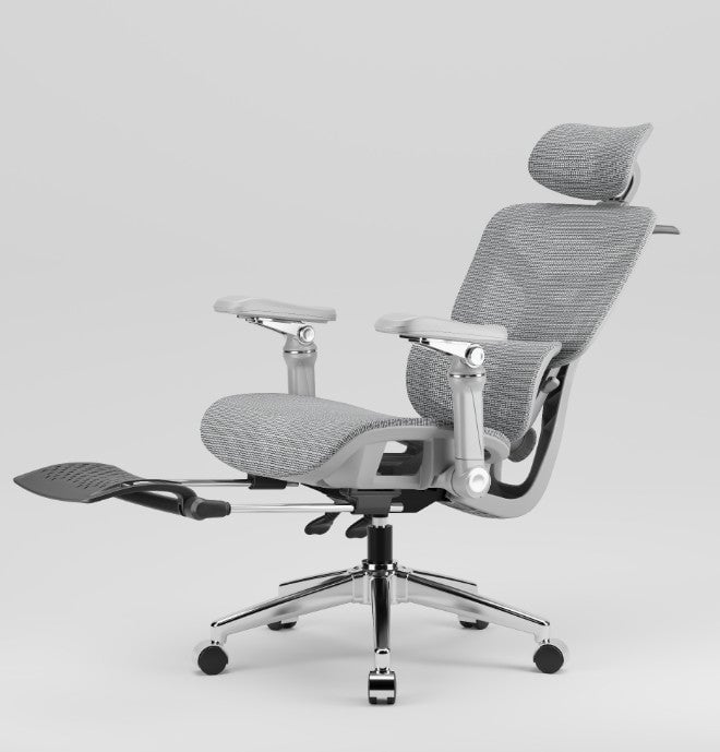 Ergonomic Office Chair with Footrest | Full Mesh, Lumbar Support, Reclining - BAS Kuwait Bab Al Saif 