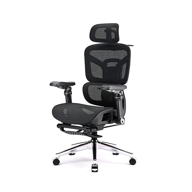 Ergonomic Office Chair with Footrest | Full Mesh, Lumbar Support, Reclining - BAS Kuwait Bab Al Saif 