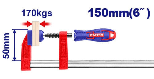 F clamp with plastic handle EMTOP BRAND - BAS Kuwait Bab Al Saif Standard 50 X 150Mm 