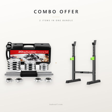 Combo offer: 20kg dumbbell set and adjustable squat rack