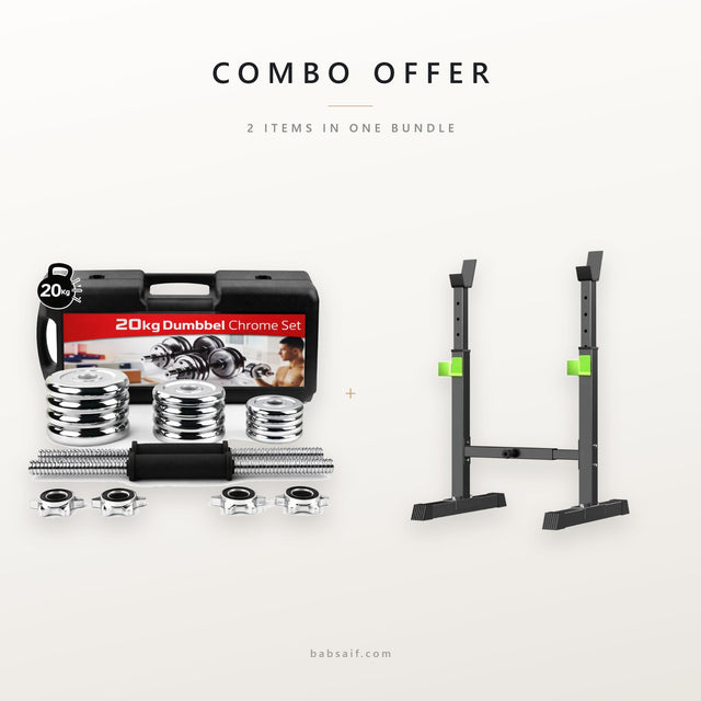 Combo offer: 20kg dumbbell set and adjustable squat rack