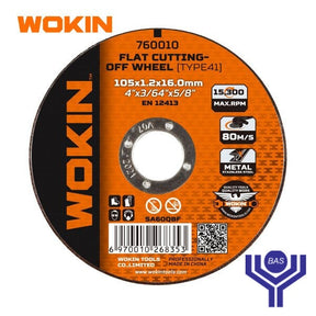 Flat Cutting-Off Wheel (metal and stainless steel) Wokin Brand - BAS Kuwait Wokin ORANGE 105 X 1.0 X 16 Mm 