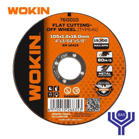 Flat Cutting-Off Wheel (metal and stainless steel) Wokin Brand - BAS Kuwait Wokin ORANGE 105 X 1.0 X 16 Mm 