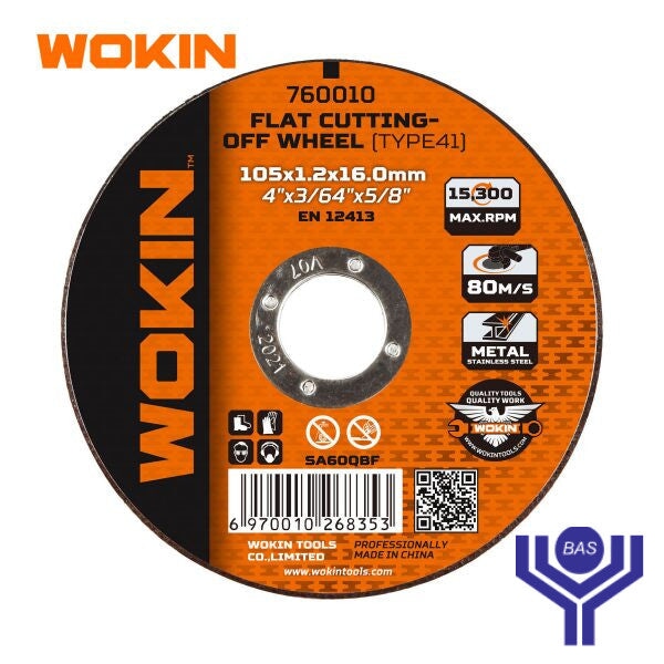 Flat Cutting-Off Wheel (metal and stainless steel) Wokin Brand - BAS Kuwait Wokin ORANGE 105 X 1.0 X 16 Mm 