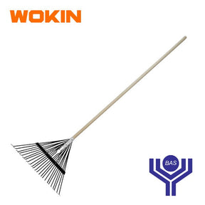 Flexible Metal Lawn Rake Wokin Brand - BAS Kuwait Bab Al Saif Standard 135Cm Wooden Handle 