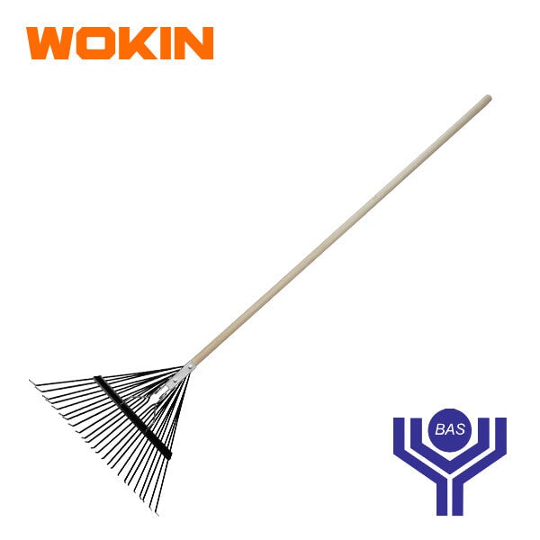 Flexible Metal Lawn Rake Wokin Brand - BAS Kuwait Bab Al Saif Standard 135Cm Wooden Handle 