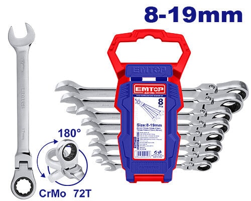 Flexible Ratchet Spanner Set 8 Pcs EMTOP BRAND - BAS Kuwait Bab Al Saif Standard Standard 